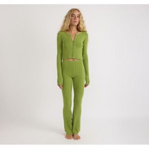 Organic Basics NWT Women's Soft Knit Rib Flare Pants Matcha Green- Size‎ S